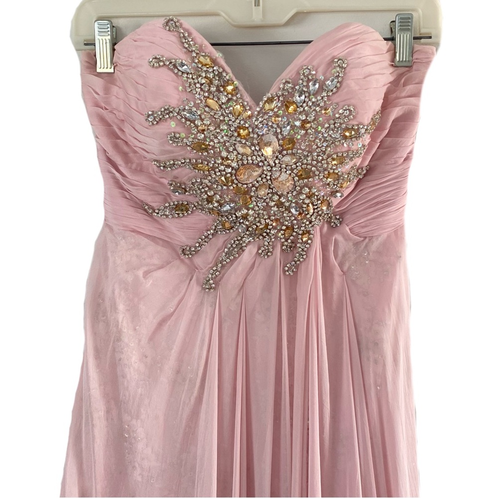 Mac Duggal Pink Silk Beaded Strapless Sparkle Lace Prom Formal Gown Size 4 - Picture 4 of 8